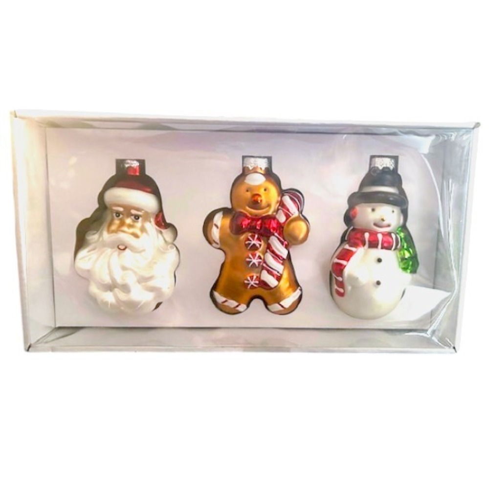 Merry Moments Christmas Ornaments‎ 3pc Set 4x2 Santa Snowman Gingerbread Festive